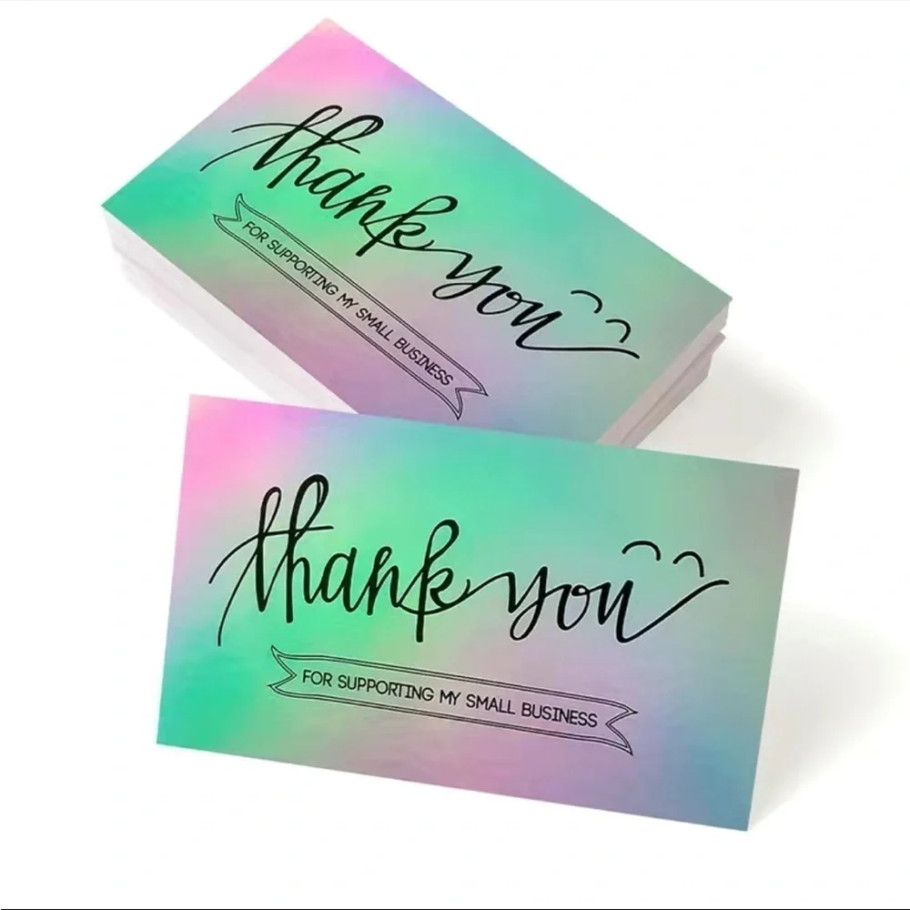 holographic thank you cards FZR Legend 120Pcs Small Business, Mini 6 Styles Thank You for Supporting Cards Notes Shopping Thanks Greeting Cards for Retail Store Owner Goods Customer 2x3.5 Inch your branding A True Gem Thank You